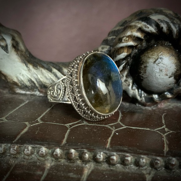 Glowing Labradorite Sterling Silver Ring 925 Vintage - Picture 10 of 15